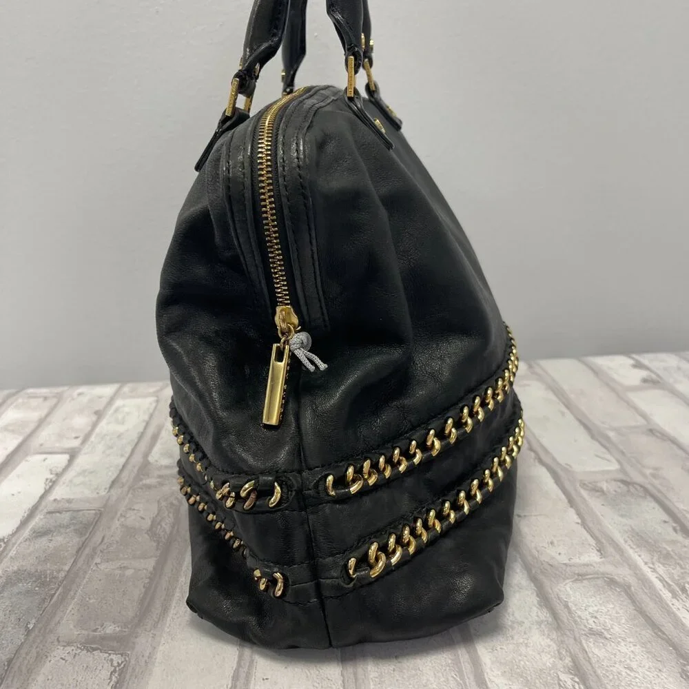 Tory Burch Top Handle Satchel in Black Leather w/ Gold-tone Chain - Preowned